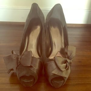 Gray Suede High Heel Peep Toe Pumps